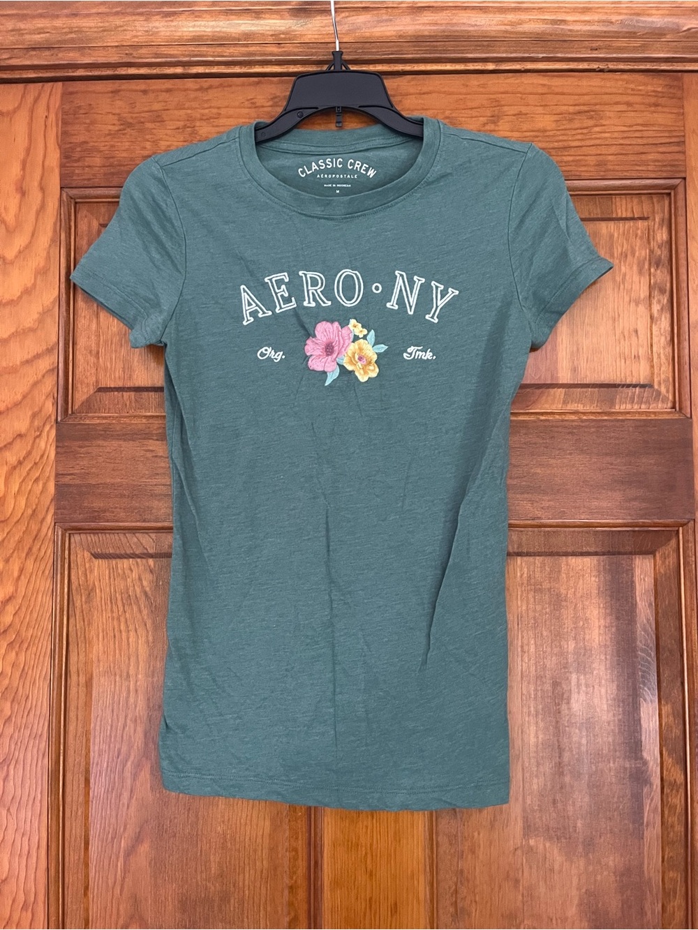 Aeropostale Teal Green Floral Logo Short Sleeve Tee
